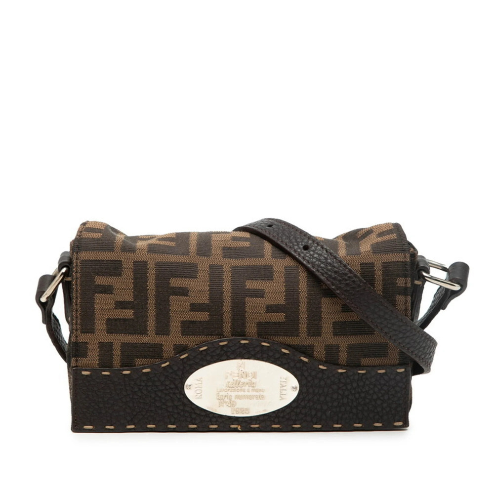 Fendi Selleria Zucca Crossbody Shoulder Bag 8BT115 Brown Canvas Leather Women...